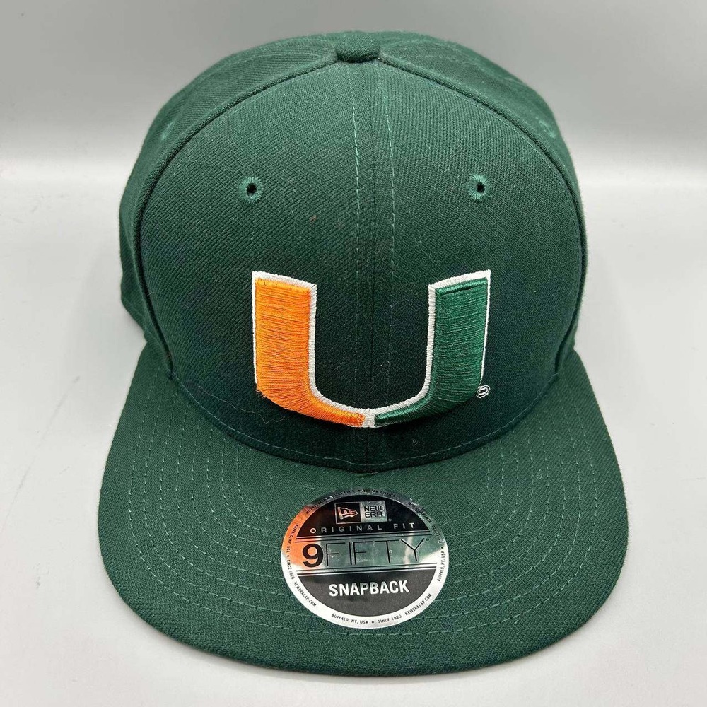 Miami Hurricanes Plies Hat Men Green Grat 9Fifty New Era Snap Back Cap